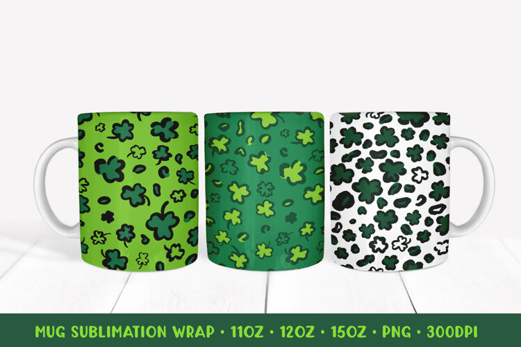 Clover Leaves Leopard Mug Wrap. St Patricks Day Mug Wrap 014 example image 1