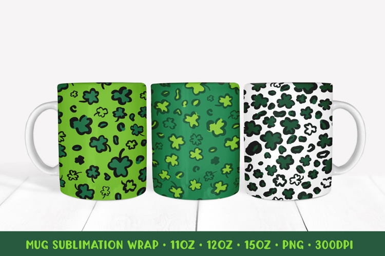 Clover Leaves Leopard Mug Wrap. St Patricks Day Mug Wrap 014