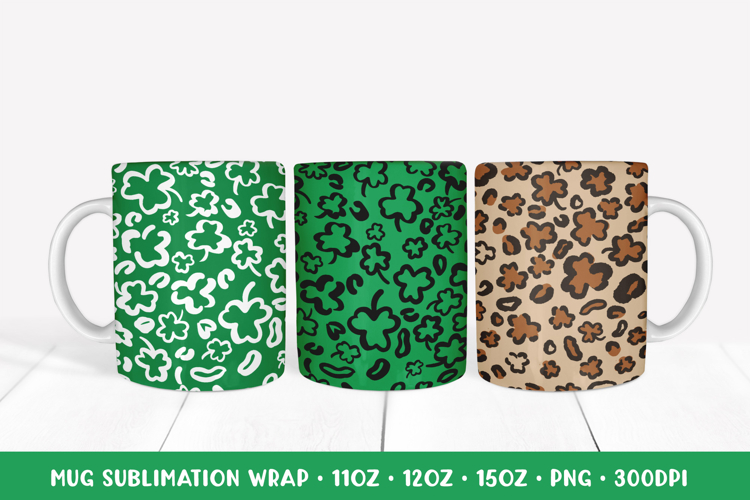 Clover Leaves Leopard Mug Wrap. St Patricks Day Mug Wrap 015