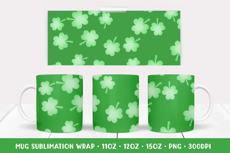 Green Leaves Mug Sublimation Design. Spring Mug Wrap 007