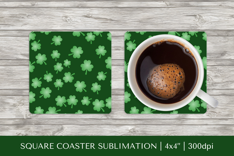Green leaves square coaster sublimation, Spring design 026