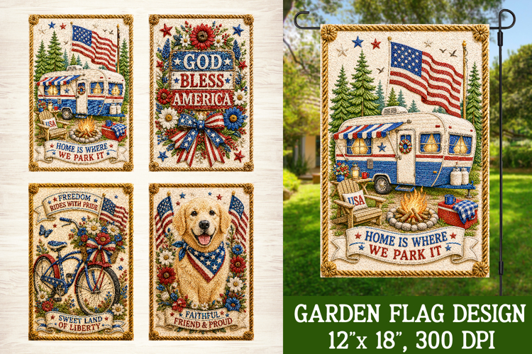 Patriotic Garden Flag Designs PNG Sublimation