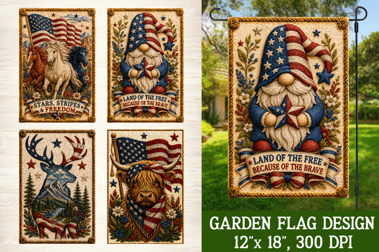 Patriotic Animal 4 Garden Flag PNG Sublimation