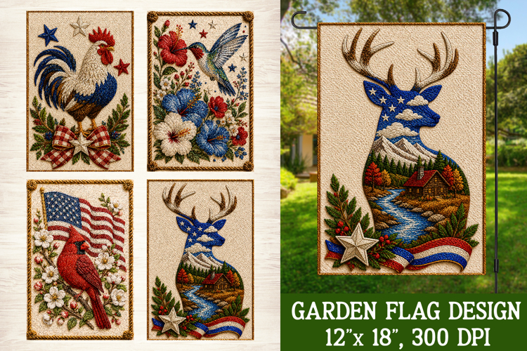 Patriotic Animal 4 Garden Flag Designs PNG Sublimation