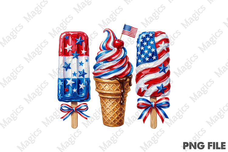 Patriotic 4th of July Ice Cream PNG