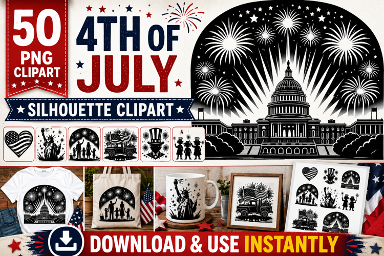 50 Patriotic 4th of July Silhouette PNG Clipart Bundle example image 1