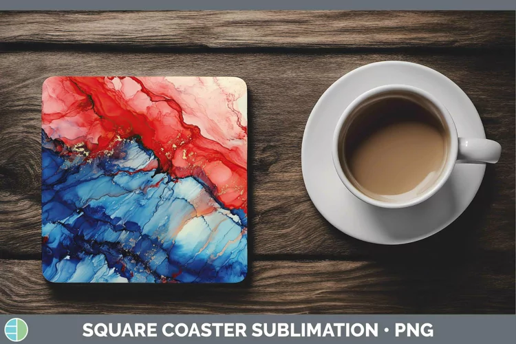 Patriotic Alcohol Ink Square Coaster Sublimation Coaster Des