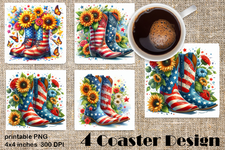 4 of July Patriotic girl, American Flag square coasters
