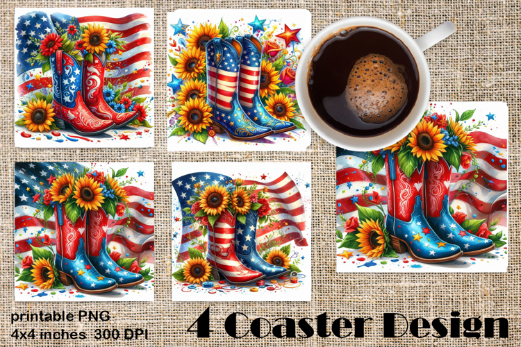 4 of July Patriotic girl, American Flag square coasters
