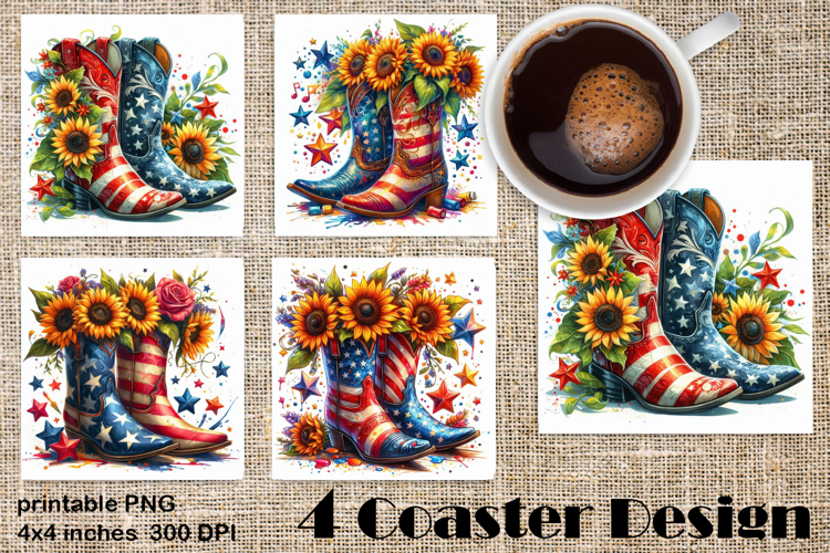 4 of July Patriotic girl, American Flag square coasters
