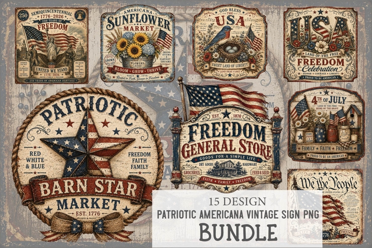 Patriotic Americana Vintage Sign PNG Bundle