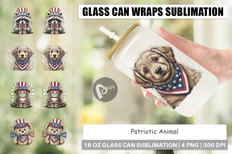 Glass Can Patriotic Animal
