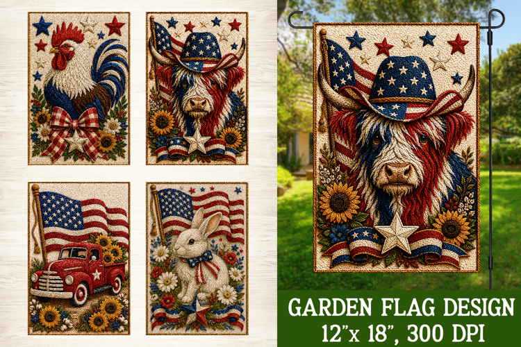 Patriotic Animal 4 Garden Flag Designs PNG Sublimation
