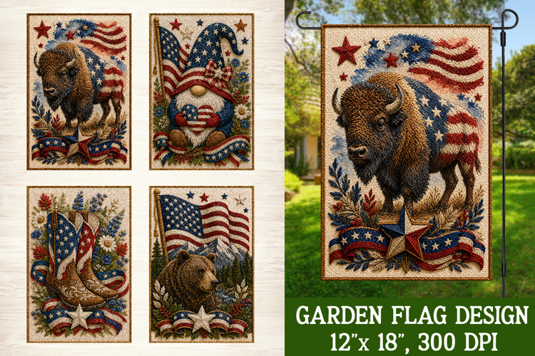 Patriotic Animal 4 Garden Flag Designs PNG Sublimation