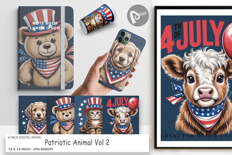 Digital Paper Patriotic Animal
