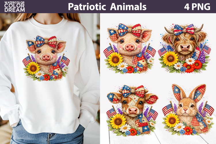 Patriotic Farm Animals Design | USA Floral Sublimation