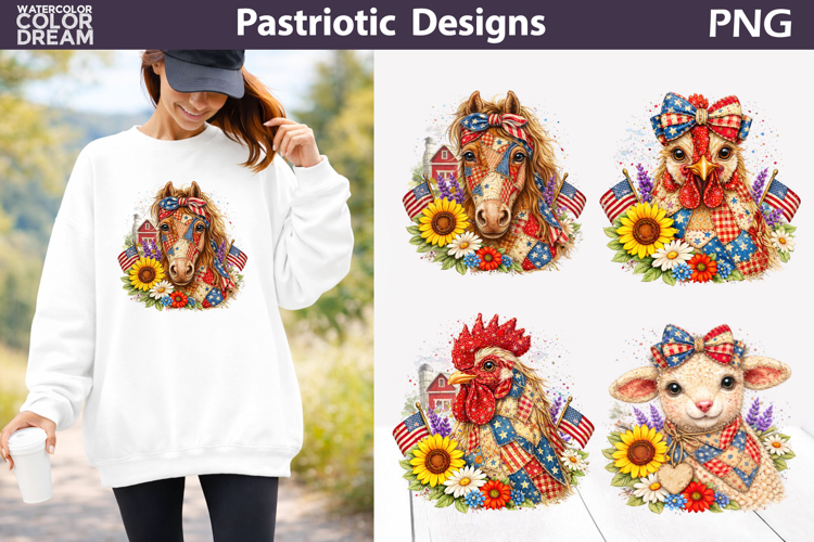 Patriotic Farm Animals | Horse Chicken Lamb PNG