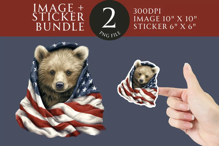 Patriotic Bear Sticker & Clipart Watercolor PNG