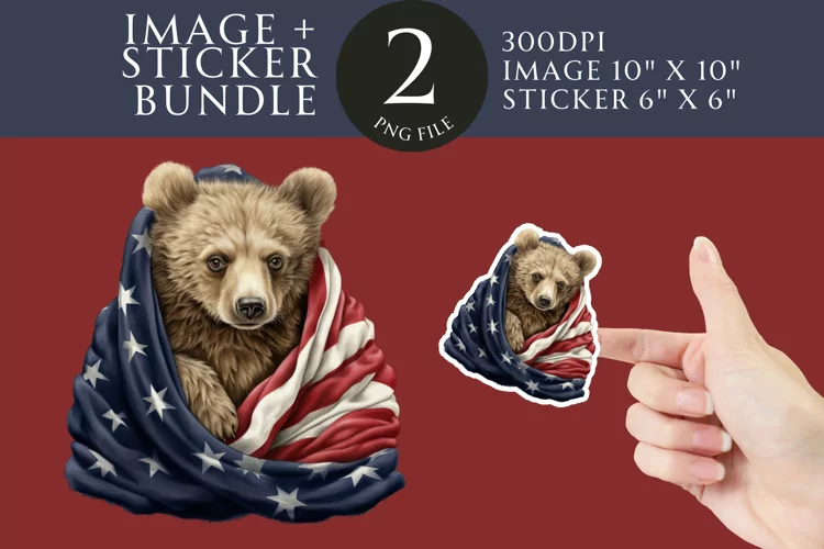Patriotic Bear Sticker & Clipart Watercolor PNG