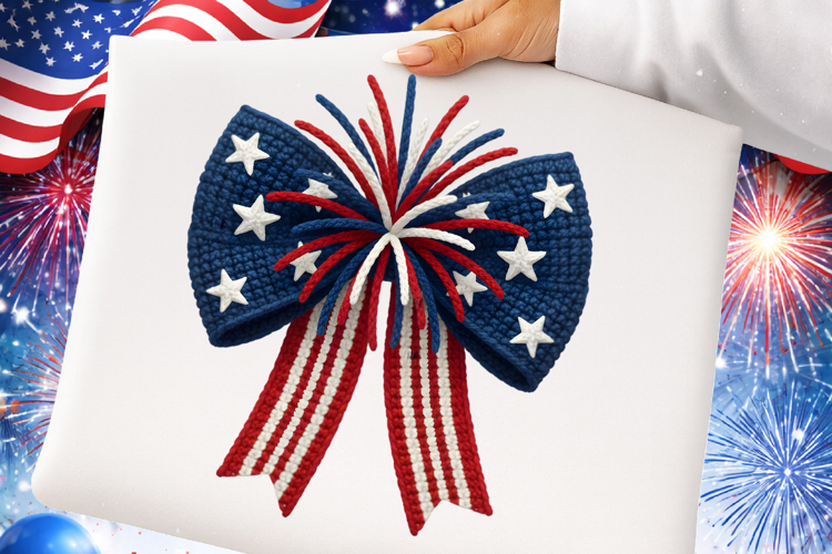 Patriotic Bow Coquette Red White Blue 4th of July Fireworks