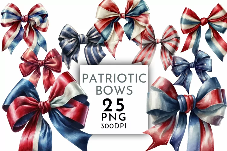 Patriotic Bows | Watercolour Clipart PNG