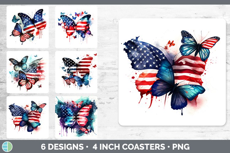 Patriotic Butterflies Square Coaster | Sublimation Coaster D