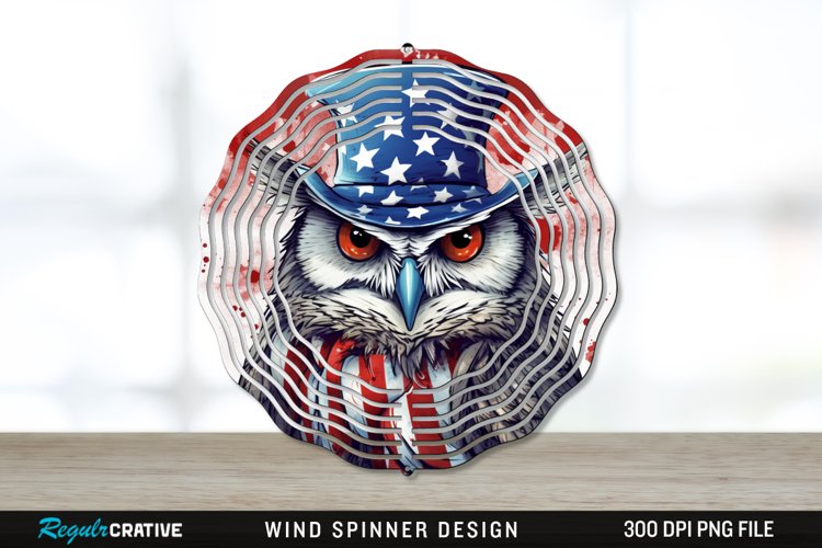 Patriotic Owl Bird Wind Spinner Sublimation PNG Design