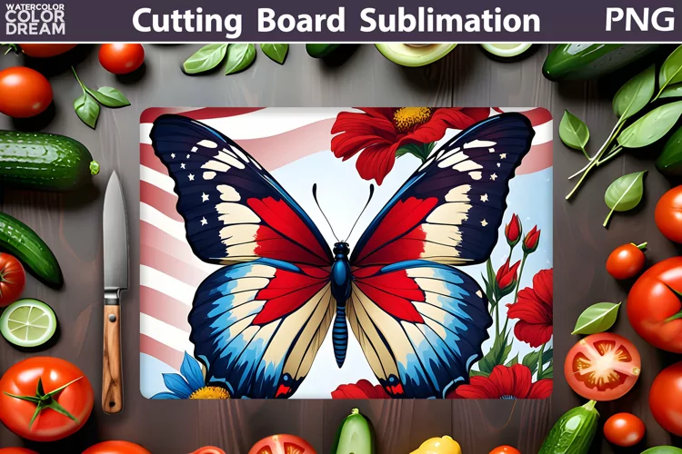 Patriotic Butterfly Cutting Board | 4th Of July Sublimation