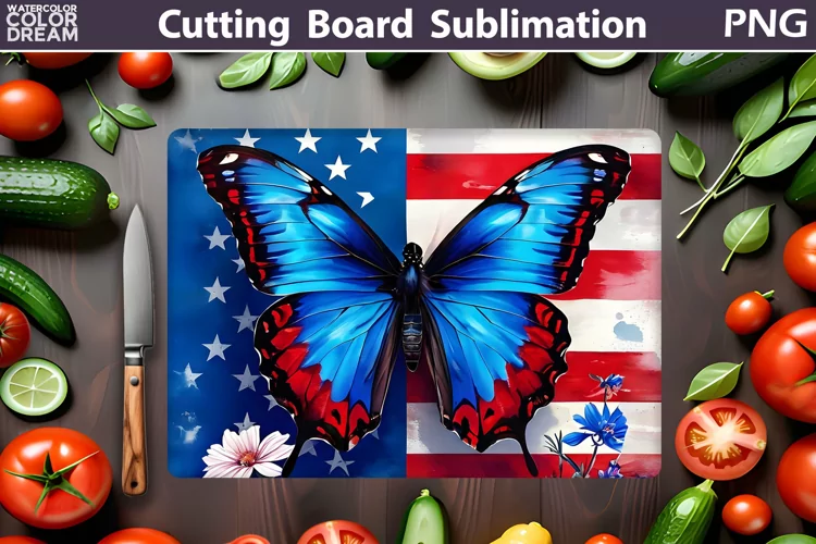 Patriotic Butterfly Cutting Board | 4th Of July Sublimation