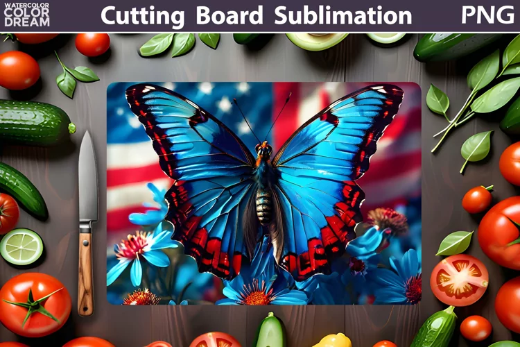 Patriotic Butterfly Cutting Board | 4th Of July Sublimation