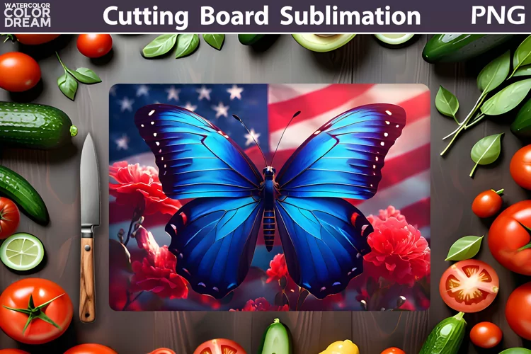 Patriotic Butterfly Cutting Board | 4th Of July Sublimation