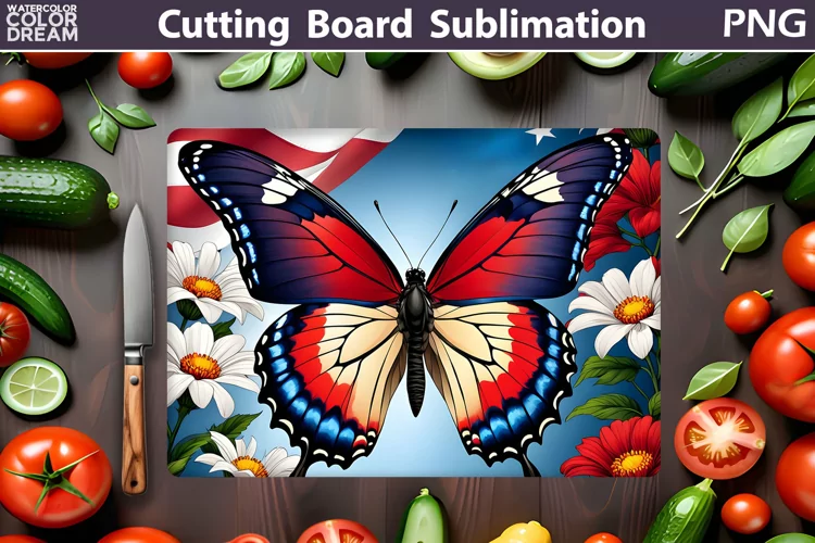 Patriotic Butterfly Cutting Board | 4th Of July Sublimation