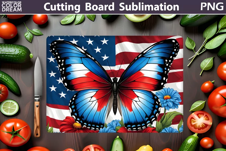 Patriotic Butterfly Cutting Board | 4th Of July Sublimation