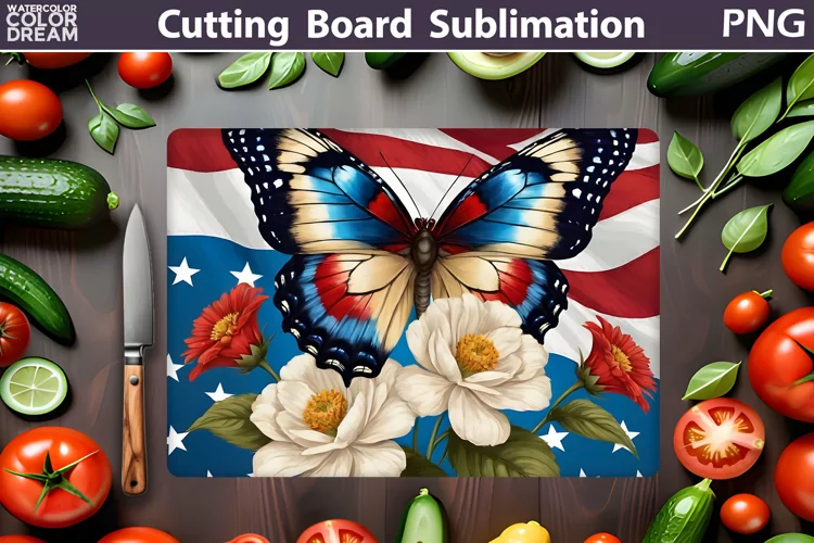 Patriotic Butterfly Cutting Board | 4th Of July Sublimation