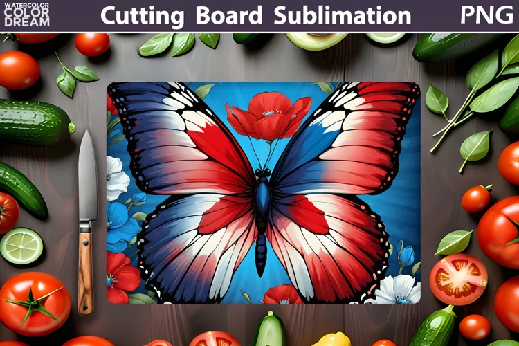 Patriotic Butterfly Cutting Board | 4th Of July Sublimation