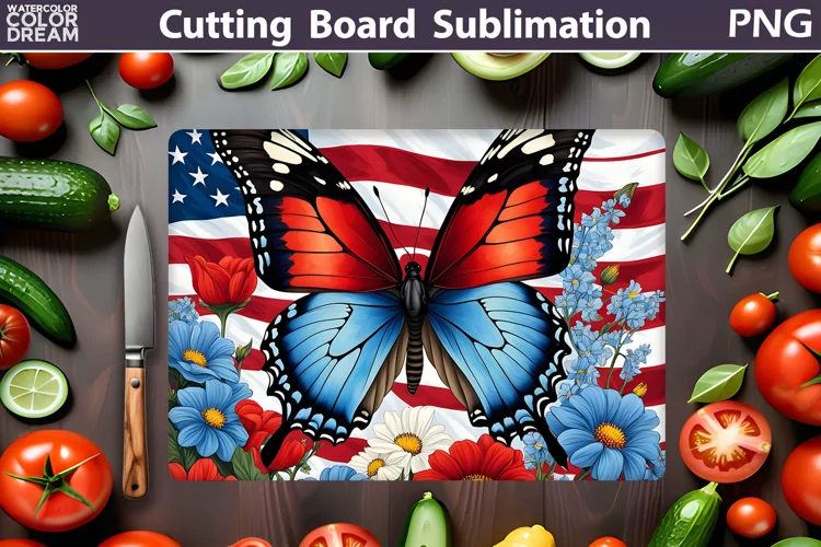 Patriotic Butterfly Cutting Board | 4th Of July Sublimation