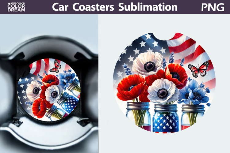 Patriotic Floral Car Coaster | Memorial Day Car Coaster