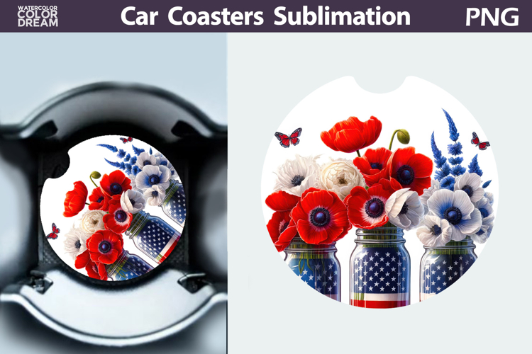 Patriotic Floral Car Coaster | Memorial Day Car Coaster