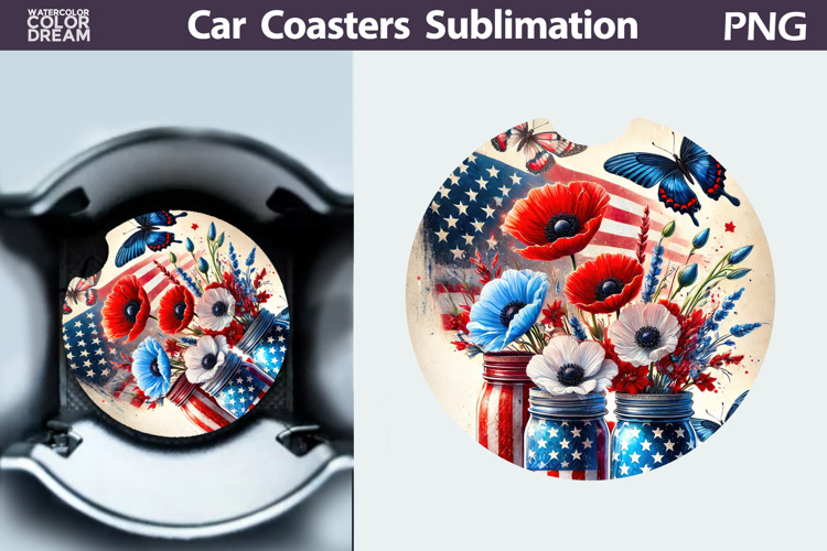 Patriotic Floral Car Coaster | Memorial Day Car Coaster