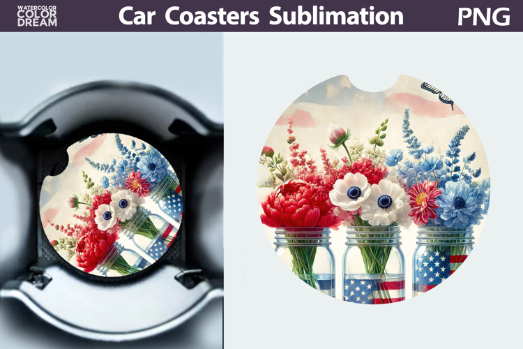Patriotic Floral Car Coaster | Memorial Day Car Coaster