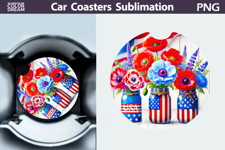 Patriotic Floral Car Coaster | Memorial Day Car Coaster