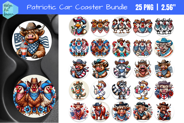Patriotic animals Bundle | Car Coaster Sublimation