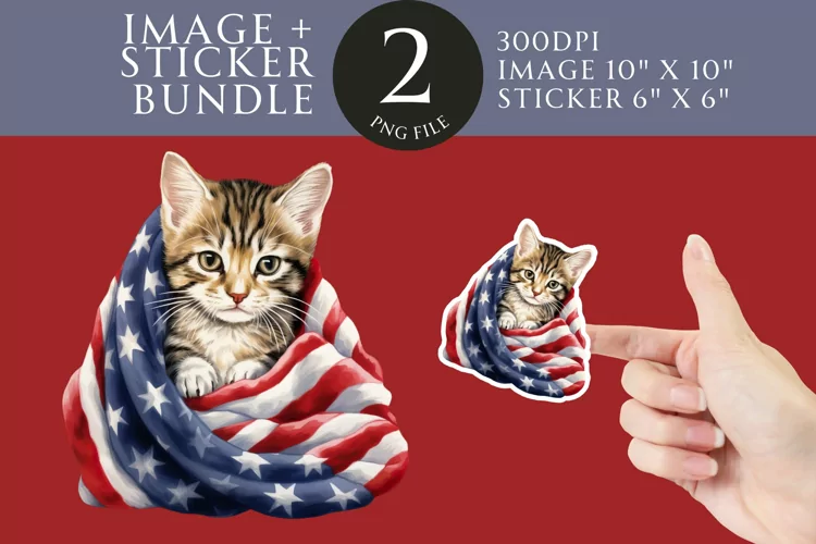 Patriotic Cat Sticker & Clipart Watercolor PNG