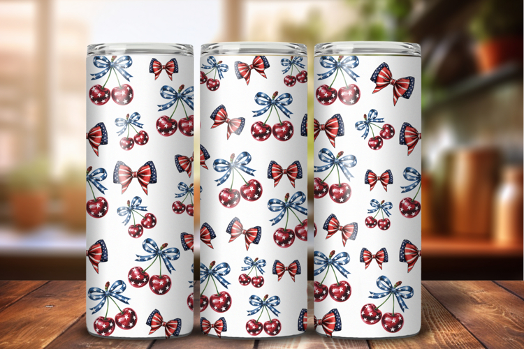 Patriotic Cherry 20oz Skinny Tumbler Wrap PNG