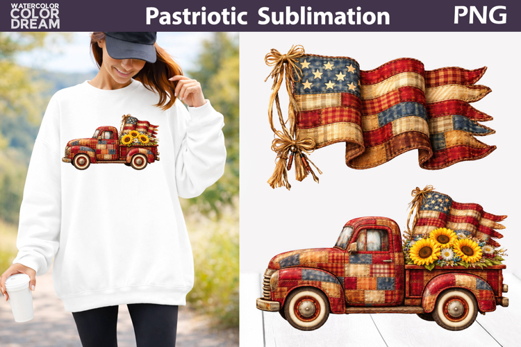 Patriotic Truck American Flag Clipart | 4th Of July