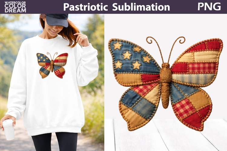 Patriotic Butterfly Patchwork Clipart | 4th Of July Sublimation