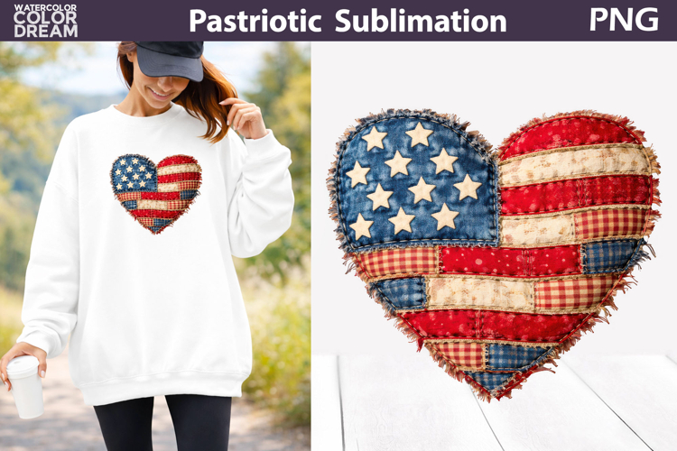 Patriotic Patchwork Heart | Fourth Of July Sublimation