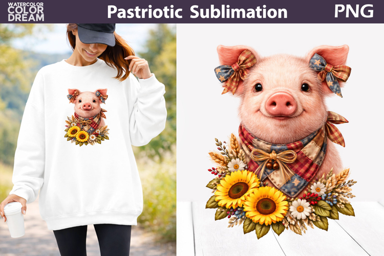 Patriotic Pig Sunflower | Farm Animal Sublimation