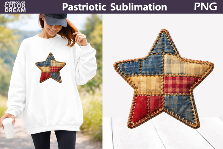 Patriotic Star Clipart | 4th of July Patchwork Sublimation