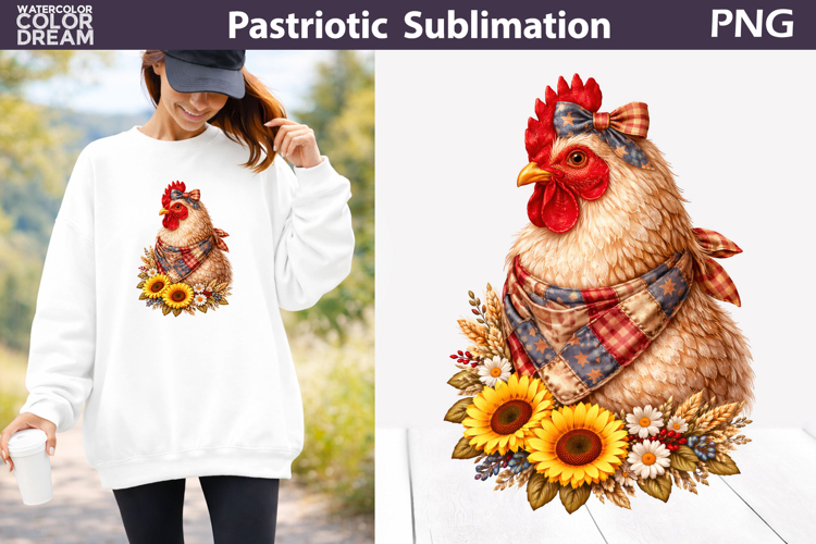 Patriotic Chicken Sunflower | Farm Animal Sublimation